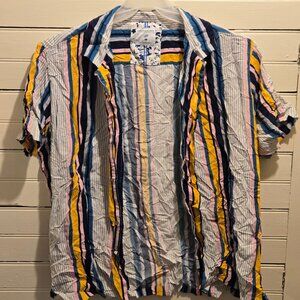 Denim & Flower Shirt Mens XL Striped Short Sleeve Button Front Multicolor Casual